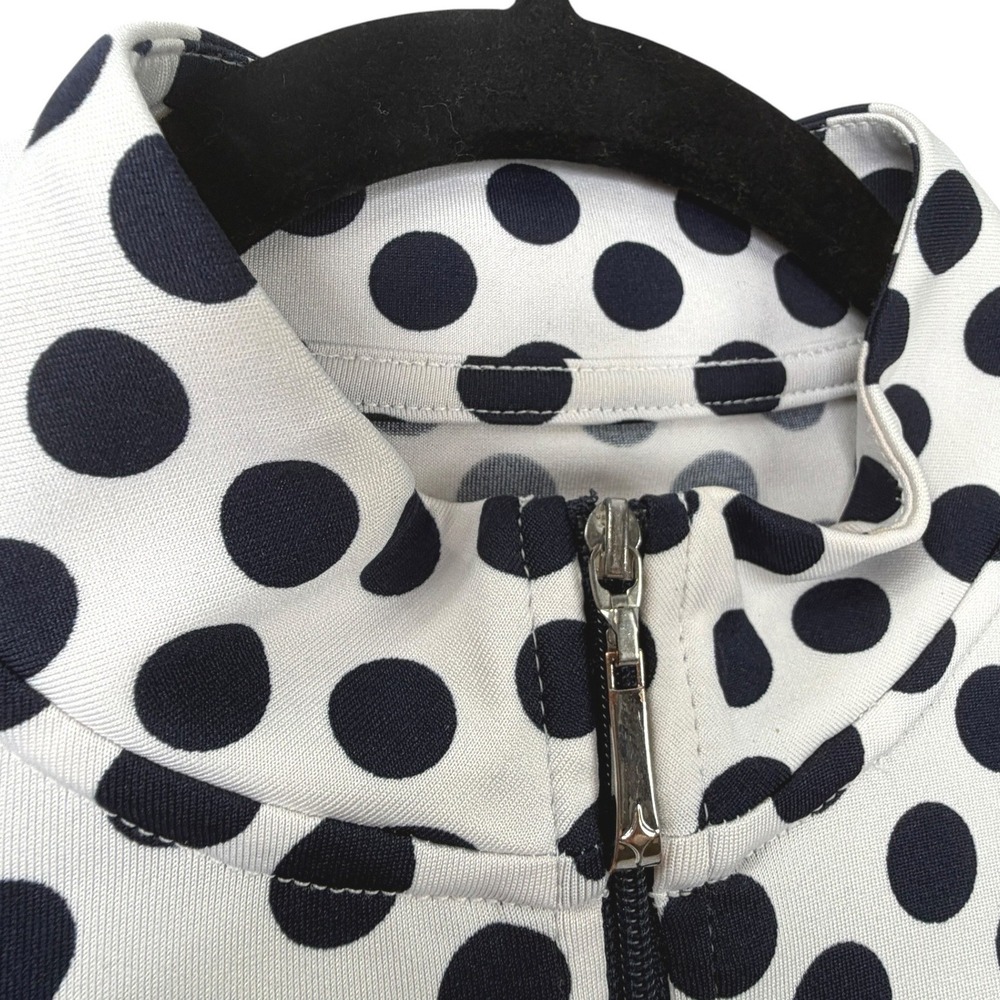 Jofit Polka Dot Performance Top L White Navy Blue Athletic Sport Short Sleeve - Picture 3 of 8